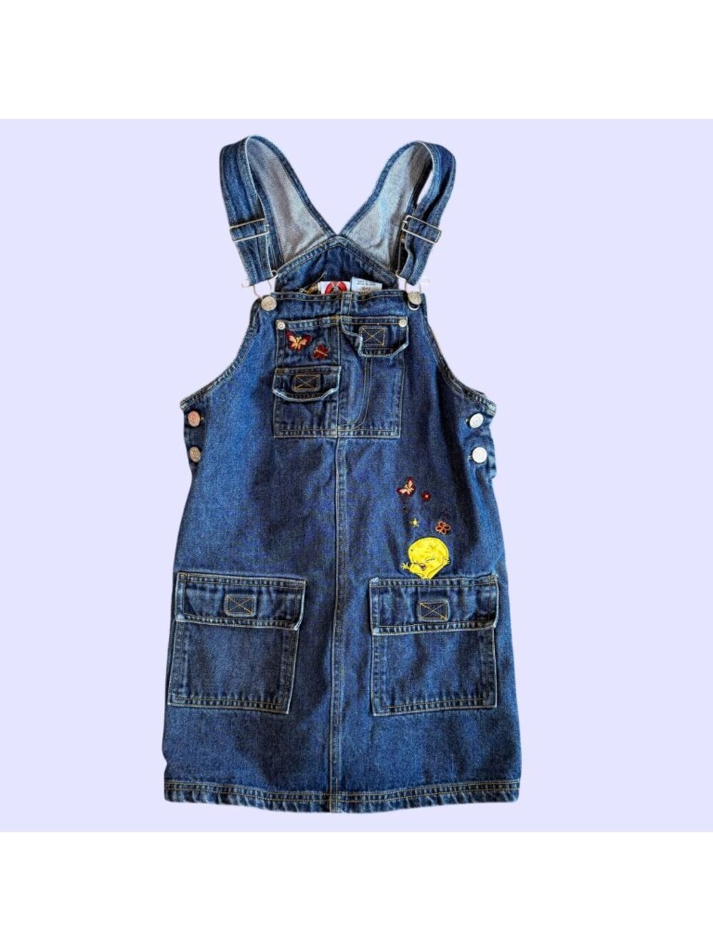 Vintage Looney Tunes Tweety Bird Kidcore Denim Jumper Dress 10/12